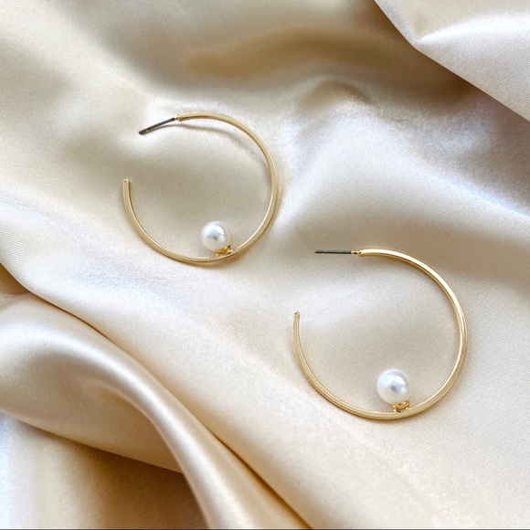 Pearl Hoops Hoop Earrings - Picture 2 of 8